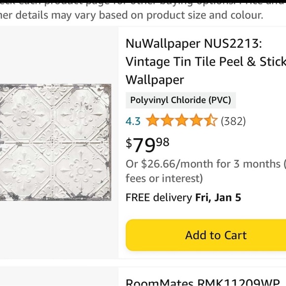 Wall pops nu wallpaper peel & stick vintage tin tile - Picture 2 of 7